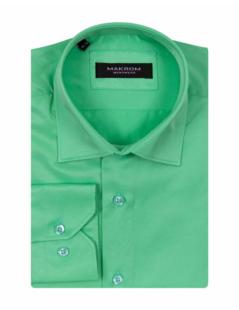 Green Classic Boys Plain Luxury Long Sleeve Shirt