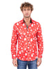 Red Snowflake Christmas Snowman Print Men's Shirt