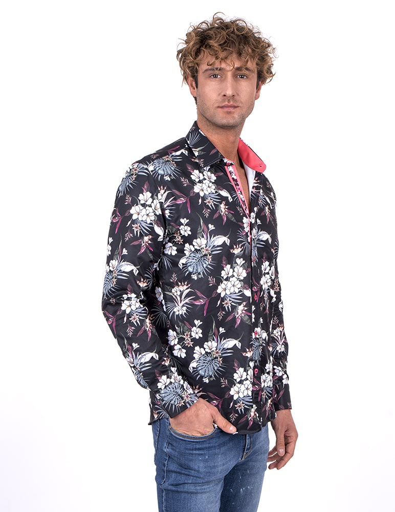 Black Daffodil Print Men's Shirt