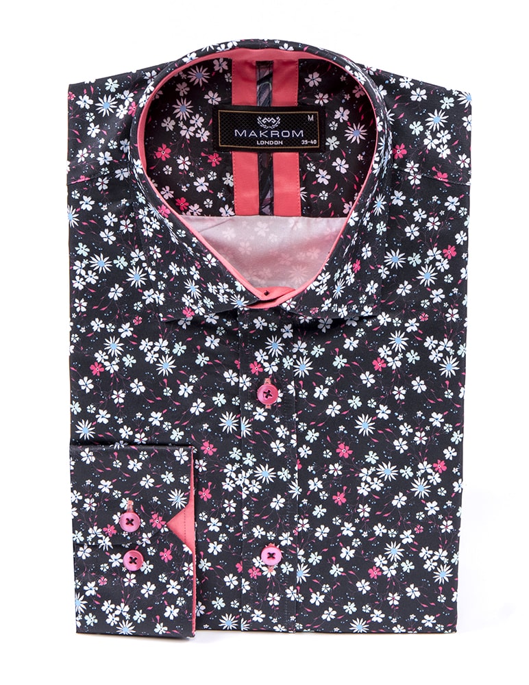 Black Floral Print Men's Shirt