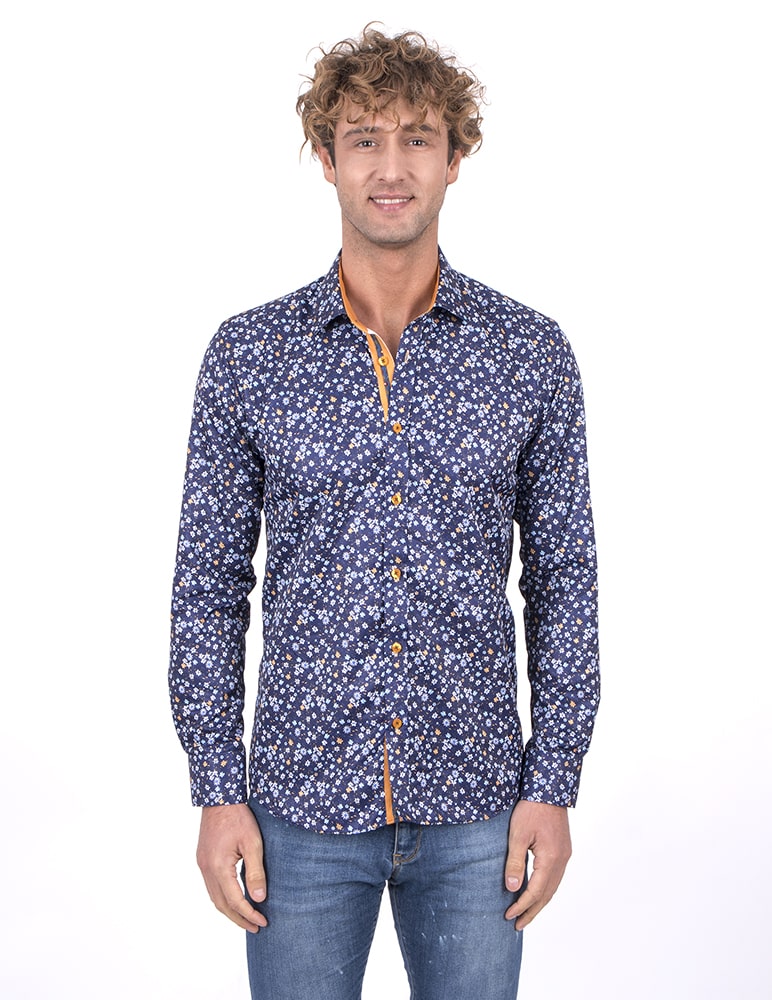 Dark Small Flower Print Men's Shirt