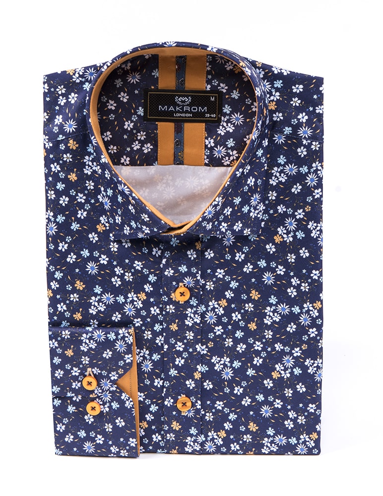 Dark Small Flower Print Men's Shirt