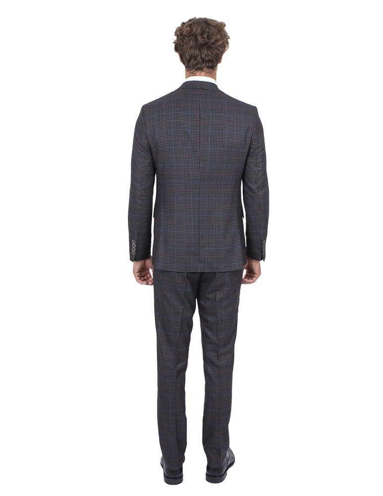 Men's Grey Three Piece Plaid Check Suit